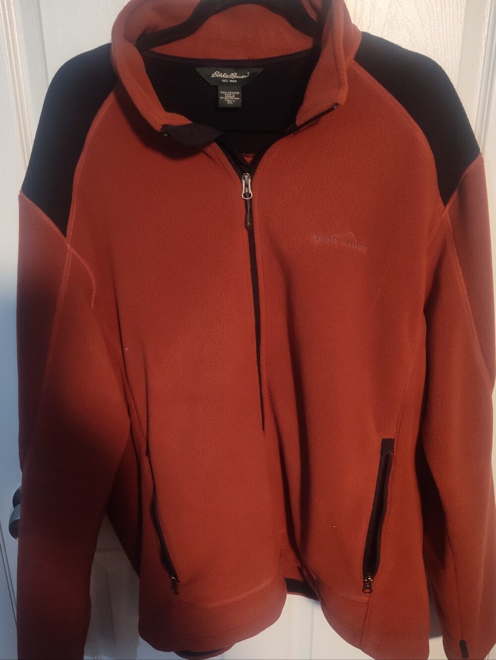 Eddie Bauer Rust Orange and Black Full-Zip Performance Fleece Jacket